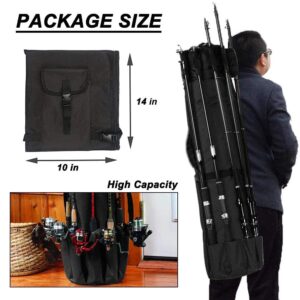 Fishing Pole Bag with Rod Holder Fishing Rod Bag Carrier Case 5 Poles Waterproof Travel Case Fishing Tackle Box Storage Bag Durable Fishing Gear Organizer Fishing Gift for Men (Black)