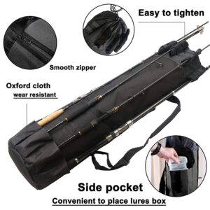 Fishing Pole Bag with Rod Holder Fishing Rod Bag Carrier Case 5 Poles Waterproof Travel Case Fishing Tackle Box Storage Bag Durable Fishing Gear Organizer Fishing Gift for Men (Black)