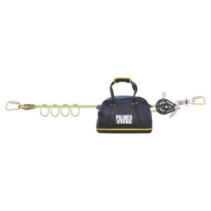 palmer safety horizontal lifeline system i temporary 4-man 100' rope hill lifeline i kernmantle rope, carabiners, rope tensioner & carrying bag i osha ansi fall arrest kit