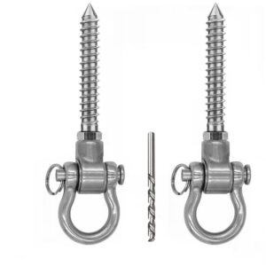 GW Gwongvvei 2 Pcs Screws,Permanent Antirust 304 Stainless Steel Bracket Heavy Duty 180° Swing Hangers, 1200LB Capacity Playground Yoga Hammock Rope Tire Web Chair Sandbag Punching Bag Swing Sets