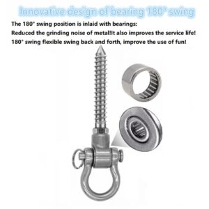 GW Gwongvvei 2 Pcs Screws,Permanent Antirust 304 Stainless Steel Bracket Heavy Duty 180° Swing Hangers, 1200LB Capacity Playground Yoga Hammock Rope Tire Web Chair Sandbag Punching Bag Swing Sets