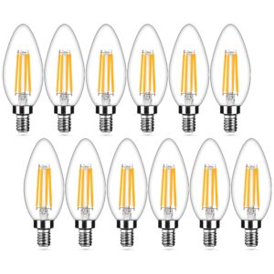 12-pack dimmable e12 led candelabra bulbs 40watt equivalent, 2700k warm white, 450lumens, 4w b11 vintage chandelier light bulbs, led filament clear glass candle lamp for ceiling fan home decor1