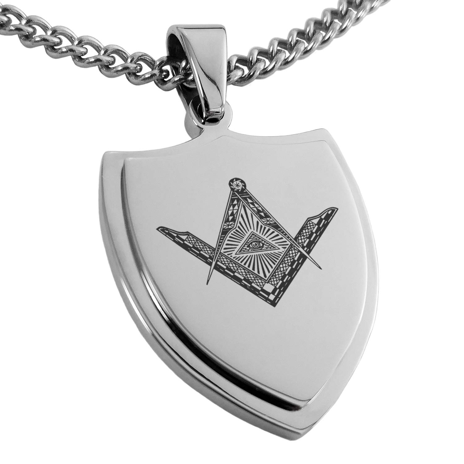 Tioneer Stainless Steel Freemasons Masonic Eye of Providence Shield Pendant Necklace