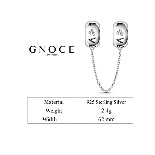 GNOCE "Love Safety Chain Charms 925 Sterling Silver Connection Chain Charms Engraved with Love Safety Chain Fit All Bracelet for Protect and Extend Your Bracelet