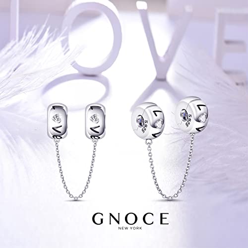 GNOCE "Love Safety Chain Charms 925 Sterling Silver Connection Chain Charms Engraved with Love Safety Chain Fit All Bracelet for Protect and Extend Your Bracelet