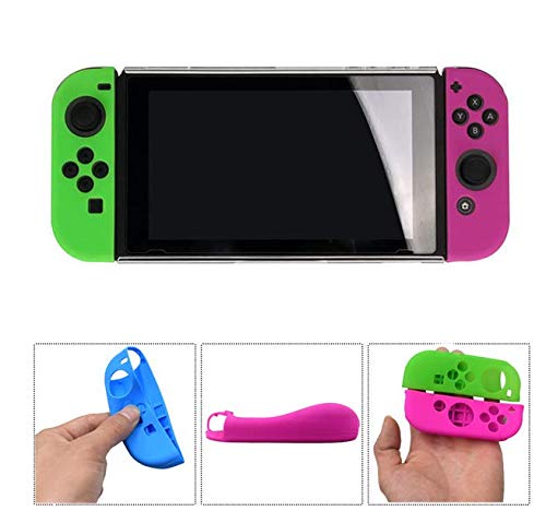 6 in 1 Thumb Grips Joystick Cap Cover Soft Silicone Protective Skin Case for Nintendo Switch Joy-Con Controller (Green-Pink)