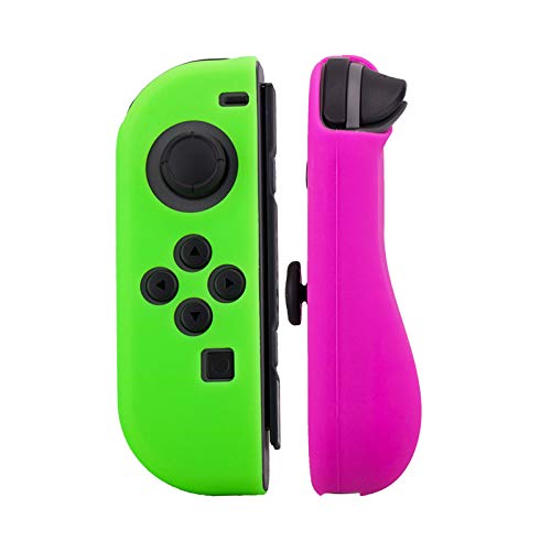 6 in 1 Thumb Grips Joystick Cap Cover Soft Silicone Protective Skin Case for Nintendo Switch Joy-Con Controller (Green-Pink)