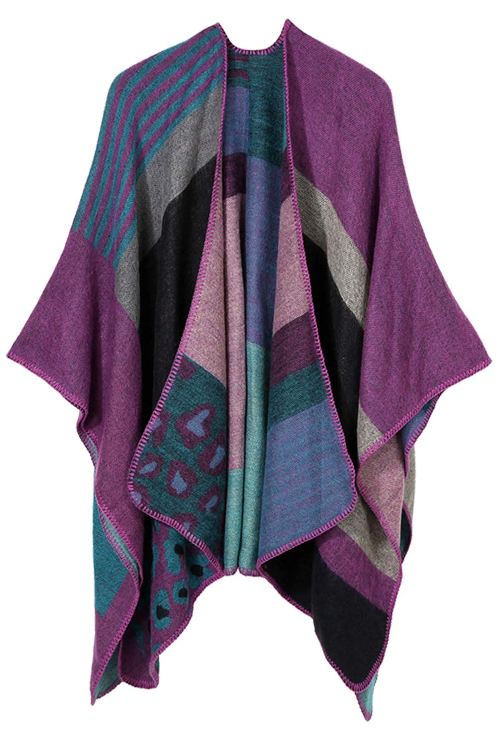 KirGiabo Women's Shawl Wraps Open Front Poncho Sweater Cape for Fall Winter,Purple