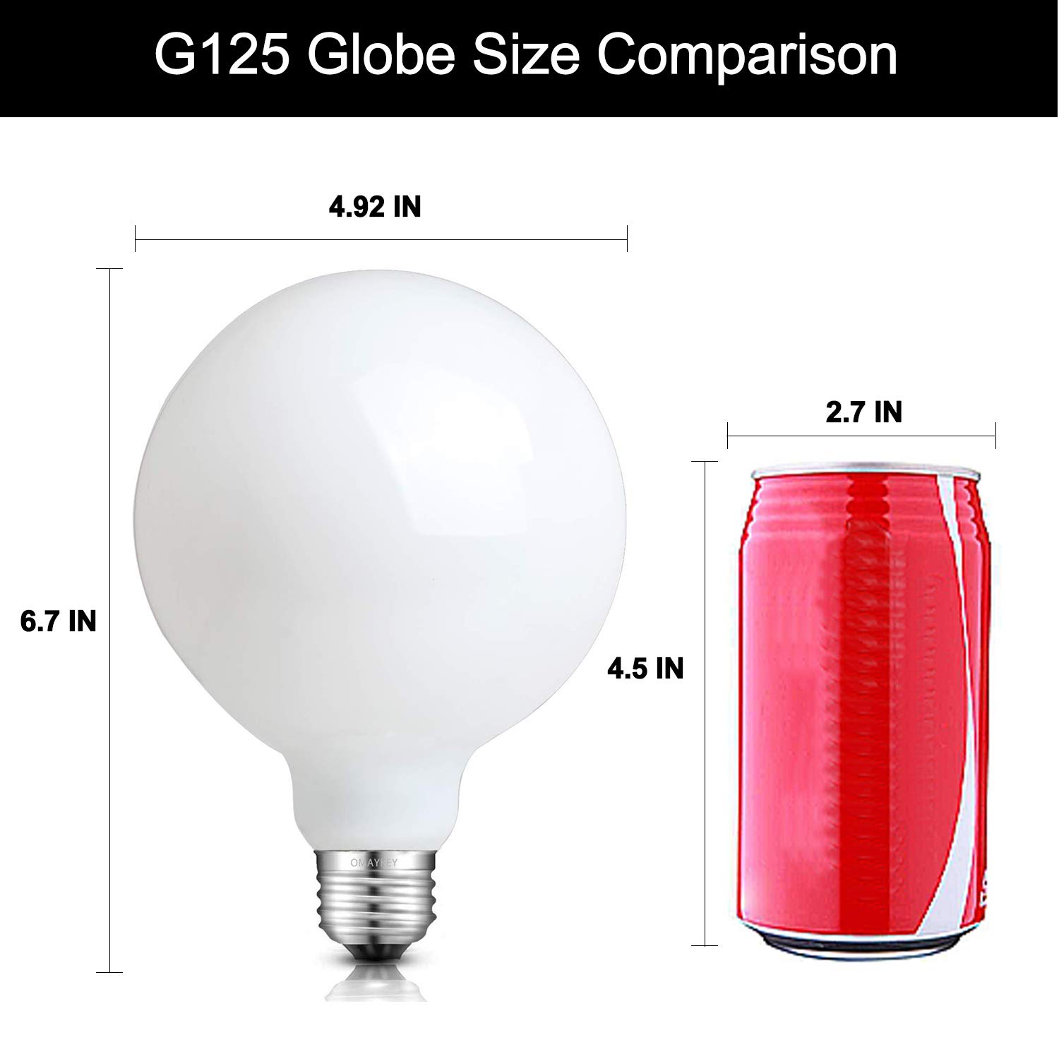 OMAYKEY 12W Dimmable Large LED Globe Bulb 85W Equivalent 850 Lumens, 2700K Warm White E26 Medium Base, Vintage Edison G125 Large Globe Milky Glass LED Filament Light Bulb, Deep Dimming Version