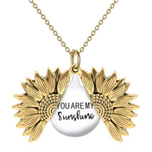 sloong you are my sunshine engraved necklace inspirational sunflower locket necklace jewelry mother's day gift for women girlfriend