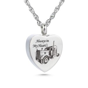 always in my heart urn necklace for ashes trucker memory pendant cremation jewelry (always in my heart)