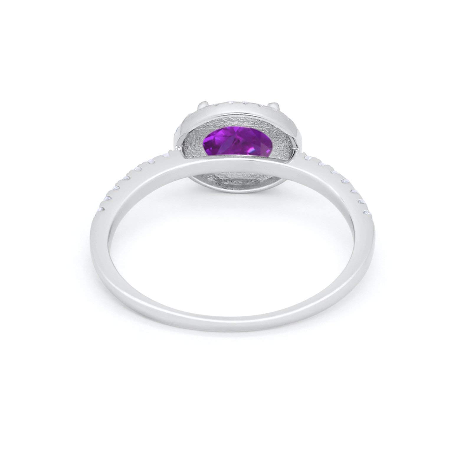 Blue Apple Co. Sideways Halo Oval Engagement Ring Round Simulated Amethyst Cubic Zirconia 925 Sterling Silver Size-8