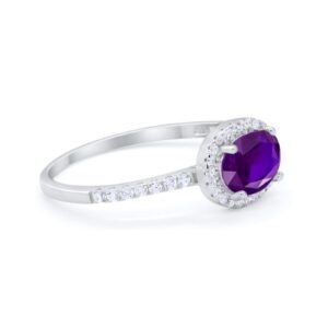 Blue Apple Co. Sideways Halo Oval Engagement Ring Round Simulated Amethyst Cubic Zirconia 925 Sterling Silver Size-8