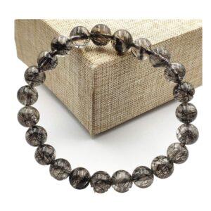 natural black rutilated quartz crystal round beads women men bracelet 8mm aaaa