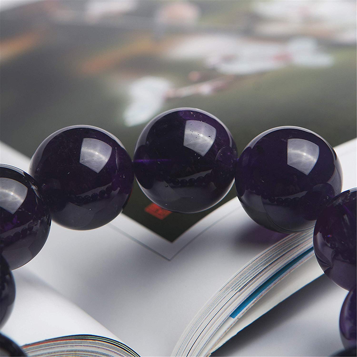 Muko Gemstone 20mm Natural Uruguay Amethyst Purple Quartz Crystal Round Beads Women Men Bracelet AAAA