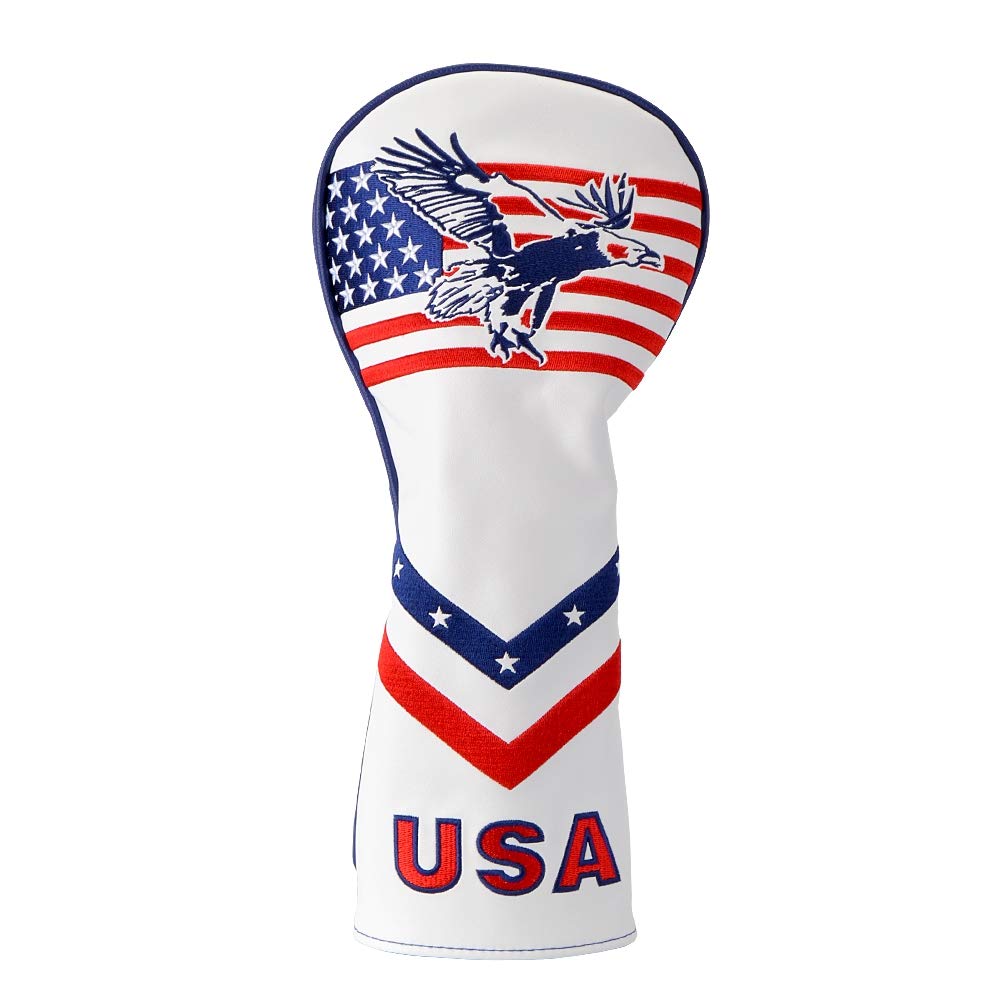 PLUSKER Golf Club Head Cover USA Flag and Eagle Pattern for Driver Patriotic Headcover