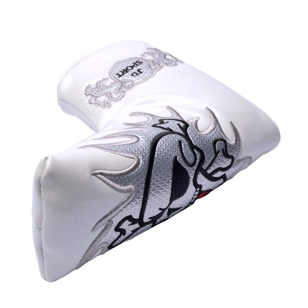 PLUSKER Skull Golf Blade Putter Cover Magnetic Closure Fashion Pattern Synthetic Crystal Mirror Leather White Golf Club Putters Headcover Protector