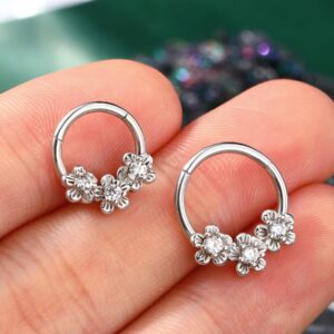 COCHARM 16g Flower Cute Daith Piercing Jewelry Surgical Steel Clear CZ Daith Earrings Hypoallergenic Septum Rings for Women