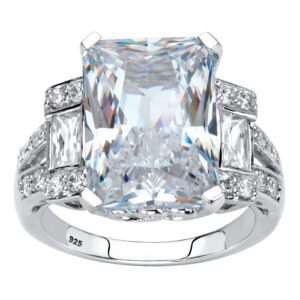 PalmBeach Platinum-plated Sterling Silver Emerald Cut Cubic Zirconia Engagement Ring Sizes 6-10 Size 8