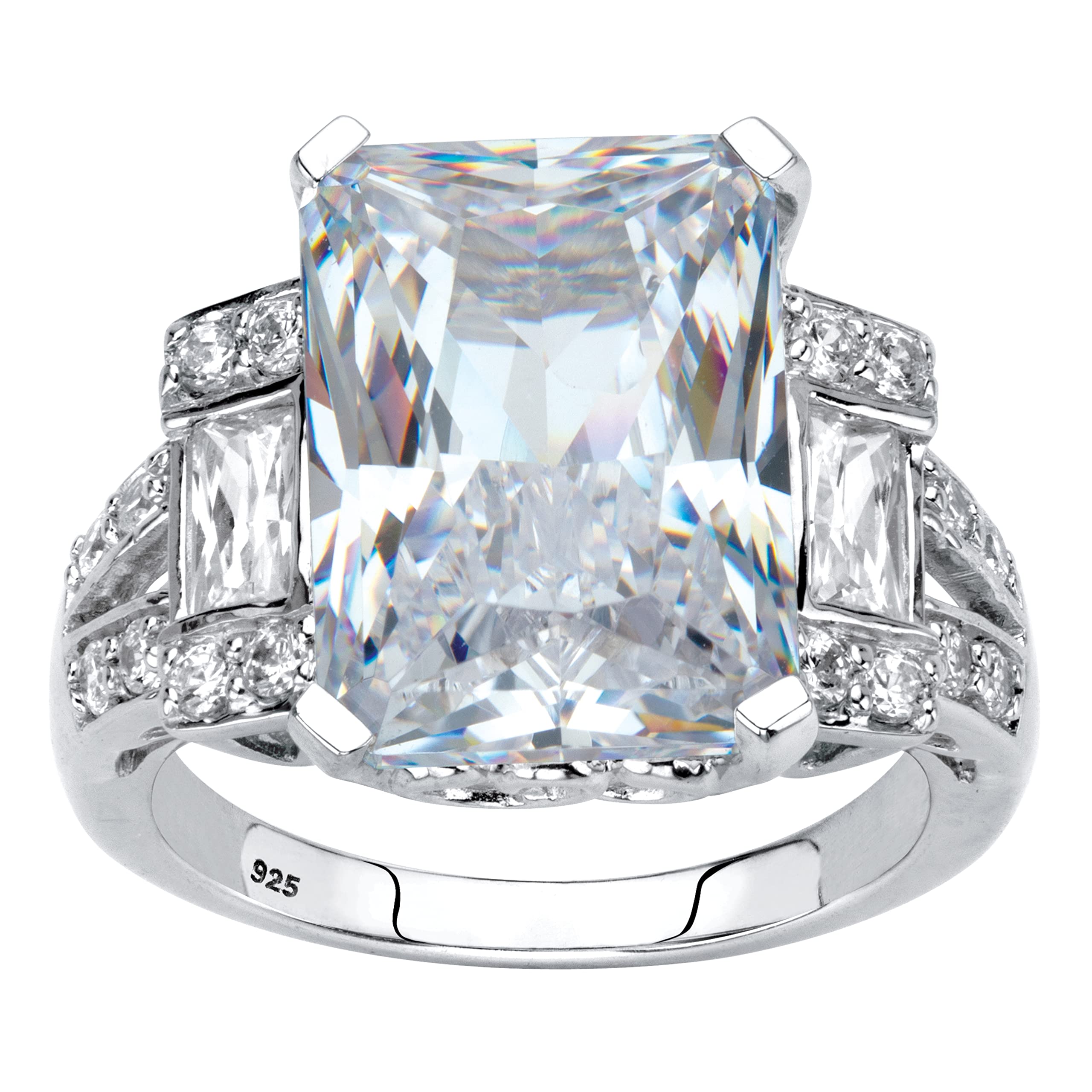 PalmBeach Platinum-plated Sterling Silver Emerald Cut Cubic Zirconia Engagement Ring Sizes 6-10 Size 8