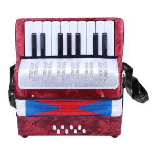 17 keys 8 bass piano celluloid accordion, 4 colors portable concertina accordion with side adjustable stra, mini accordion musical instrument good for beginners(red)(rope color random)