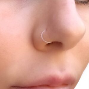 MODRSA Clear Septum Ring Nose Hoop Rings Daith Retainer for Work Surgery Bioflex Cartilage Tragus Helix Lobe Earrings Plastic Tongue Lip Piercing Clicker Horseshoe Barbell 6-12mm 18g