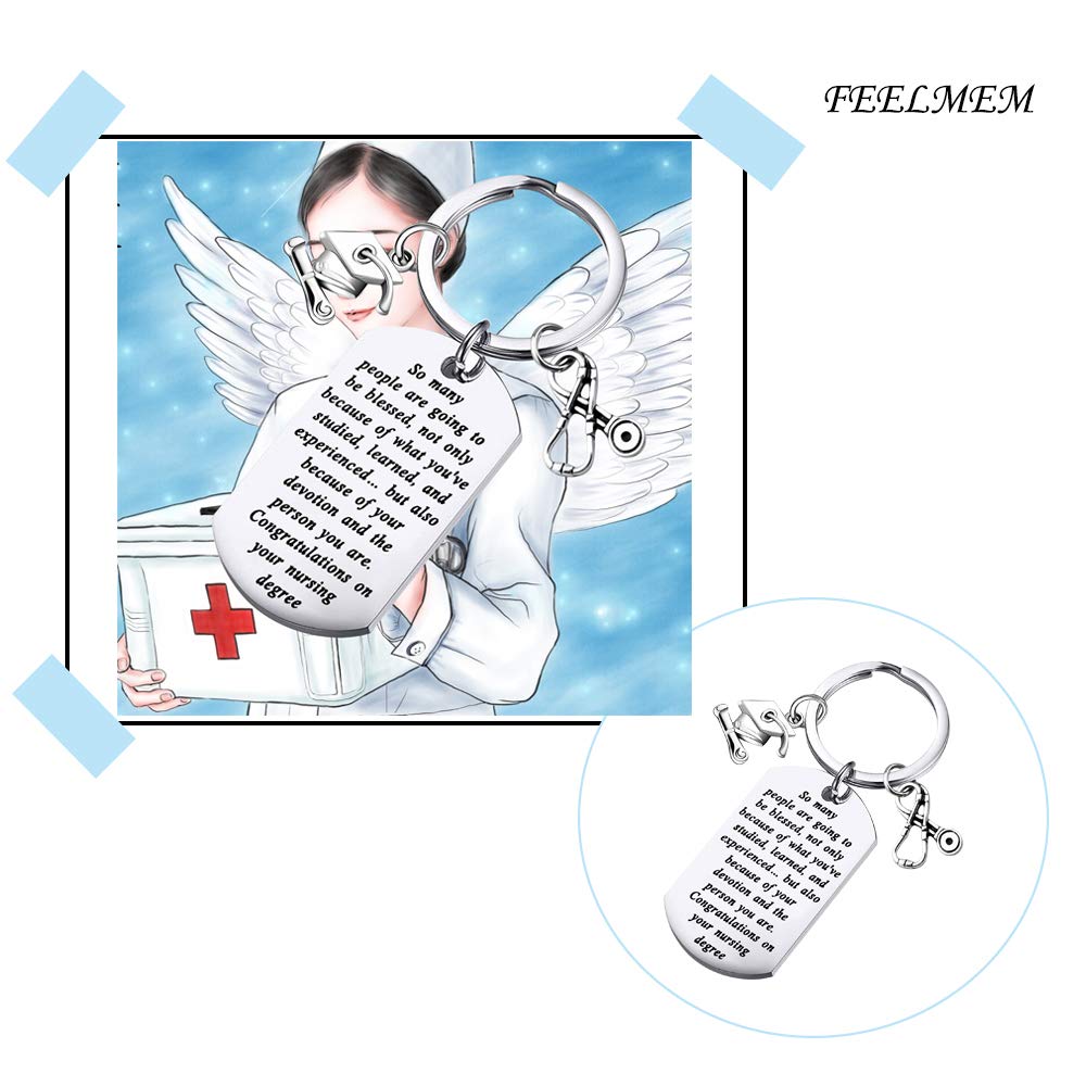 FEELMEM Nursing Degree Graduation Gift Nurse Graduation Keychain So Many People Are Going To Be Blessed Because of Your Devotion and Person You Are Nursing School Graduation Keyring (silver)