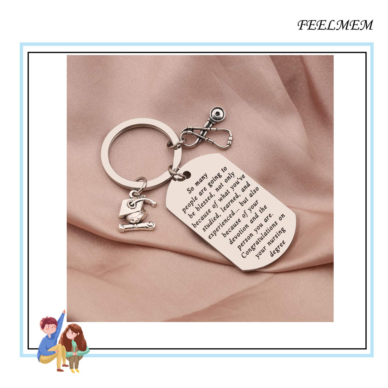 FEELMEM Nursing Degree Graduation Gift Nurse Graduation Keychain So Many People Are Going To Be Blessed Because of Your Devotion and Person You Are Nursing School Graduation Keyring (silver)