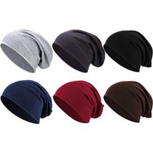 Outus 6 Pieces Thin Knit Slouchy Beanies Cap Cotton Chemo Sleep Cap Dwarf Hat for Women Men