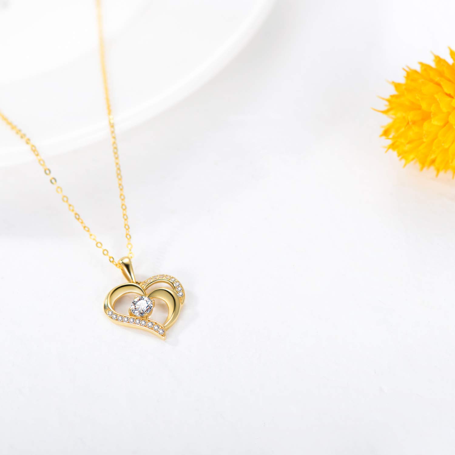 14K Solid Gold Heart Necklace Jewelry for Women, Dainty Real Gold Double Love Hearts Pendant Necklace Delicate Love Jewelry Gift for Mom, Wife 16-18 inch