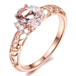 Kardy Unique Fashion Genuine Morganite Gemstone Solid 14K Rose Gold Diamond Engagement Wedding Engagement Ring Set for Women