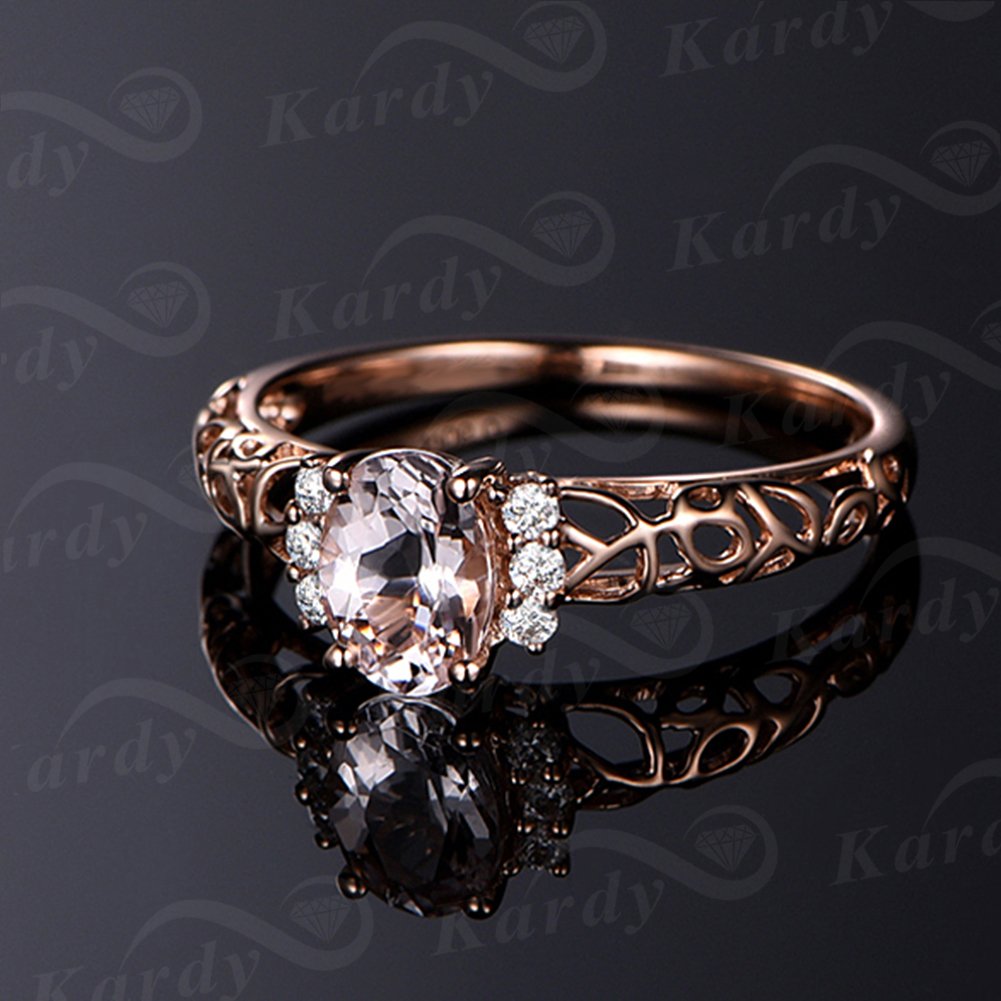 Kardy Unique Fashion Genuine Morganite Gemstone Solid 14K Rose Gold Diamond Engagement Wedding Engagement Ring Set for Women