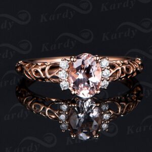 Kardy Unique Fashion Genuine Morganite Gemstone Solid 14K Rose Gold Diamond Engagement Wedding Engagement Ring Set for Women