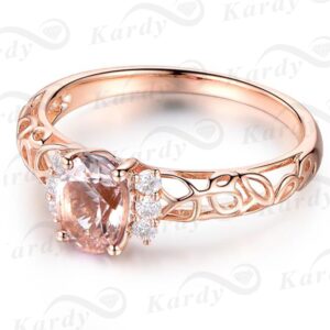 Kardy Unique Fashion Genuine Morganite Gemstone Solid 14K Rose Gold Diamond Engagement Wedding Engagement Ring Set for Women