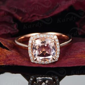 Kardy Fine Gemstone Morganite Fashion Diamond Solid 14K Rose Gold Promise for Women Wedding Engagement Ring Set