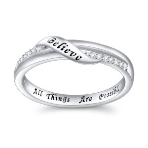 daochong inspirational jewelry sterling silver engraved believe all things are possible band ring for women girlfriend, size 9