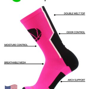 MadSportsStuff Baller Basketball Logo Crew Socks (Neon Pink/Black, Medium)