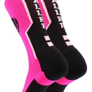 MadSportsStuff Baller Basketball Logo Crew Socks (Neon Pink/Black, Medium)