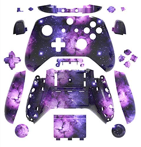 Full Housing Shell Faceplates Cover Case with Bumper Trigger ABXY Button RT LT RB LB Dpad Buttons Set for Xbox One Slim Xbox One S Controller Replacement (Galaxy)