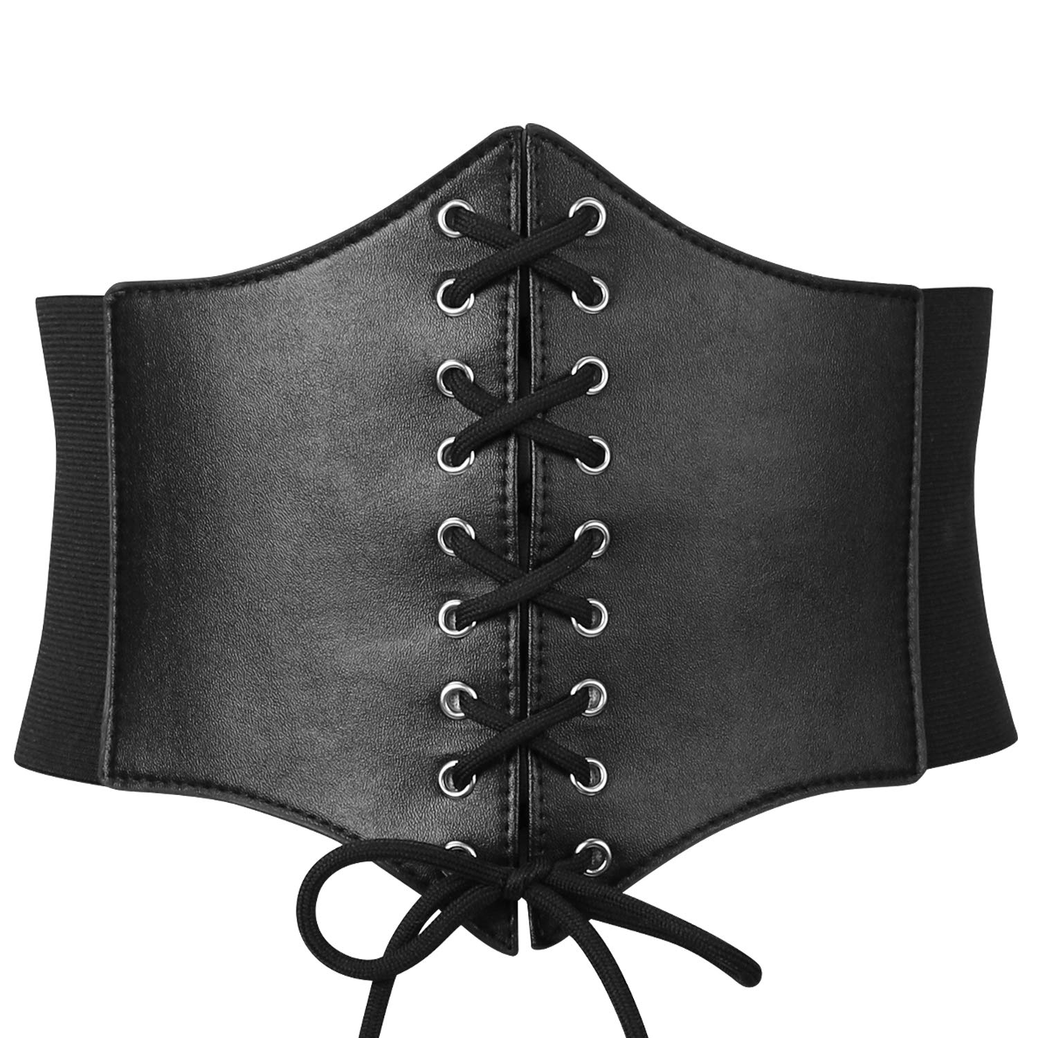 XZQTIVE Black Corset Waist Belt for Women, Wide Elastic Tie Waspie Belt for Dresses 4.7inch