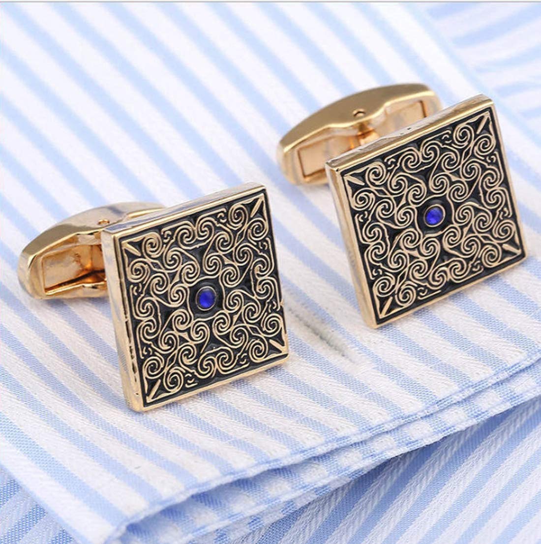 Vintage Celtic Cufflinks Luxury Blue Cubic stone Gold tone Cuff links YW19