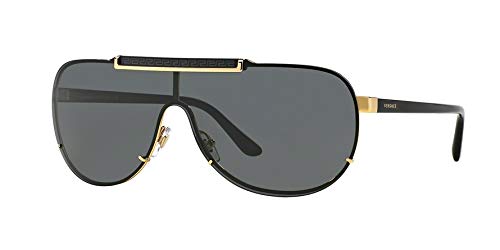 Versace VE2140 100287 40M Gold/Grey Pilot Shield Sunglasses For Men For Women + BUNDLE with Designer iWear Eyewear Kit…