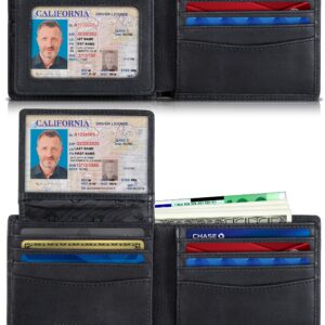 SERMAN BRANDS 2 ID Window Wallet for Men RFID Blocking Leather, Bifold Top Flip, Extra Capacity Travel Wallet (Charcoal Black Executive)