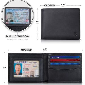 SERMAN BRANDS 2 ID Window Wallet for Men RFID Blocking Leather, Bifold Top Flip, Extra Capacity Travel Wallet (Charcoal Black Executive)