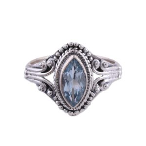 novica artisan handmade .925 sterling silver blue topaz single stone ring from india cocktail gemstone birthstone 'morning luxury'