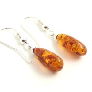 TipTopEco Baltic Amber Earrings For Women with Silver - Drop Dangle - Drop Shape (Cognac)