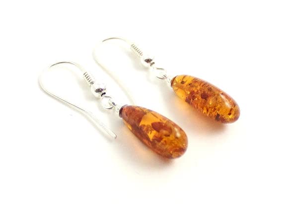 TipTopEco Baltic Amber Earrings For Women with Silver - Drop Dangle - Drop Shape (Cognac)