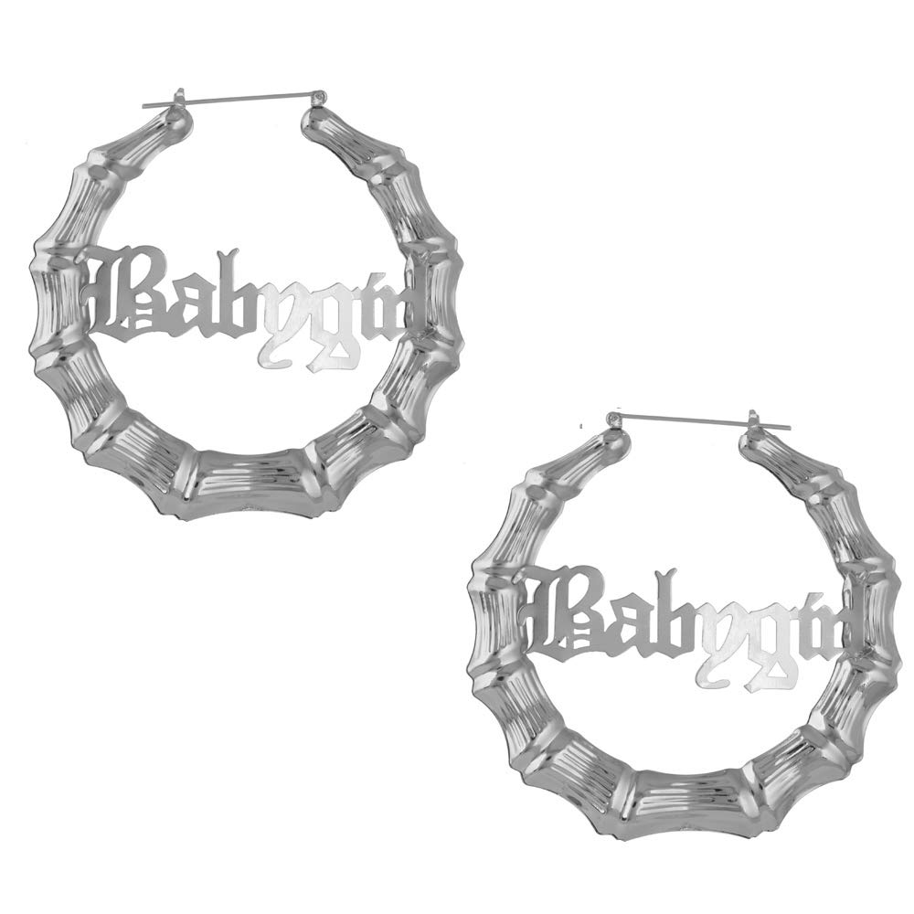 Old English Font Babygirl Word 9cm Elegant Large Bamboo Earrings Hip-Pop Style Fashion Party