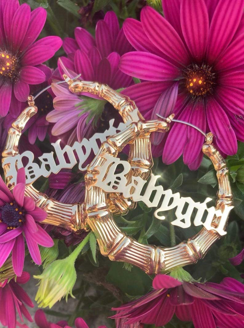 Old English Font Babygirl Word 9cm Elegant Large Bamboo Earrings Hip-Pop Style Fashion Party