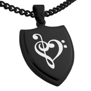 tioneer black stainless steel treble bass clef musical heart shield pendant necklace